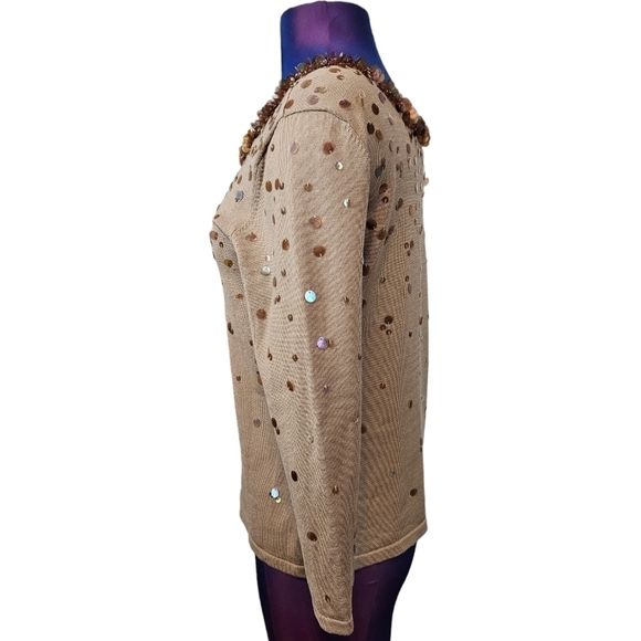 Talbots Taupe Silk Blend Sequin‎ 3/4 Sleeve Blouse Size Small Women's - Picture 3 of 8